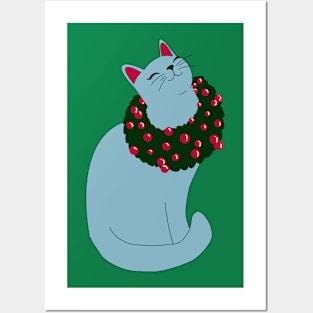 Miss Christmas Kitty With Background Posters and Art